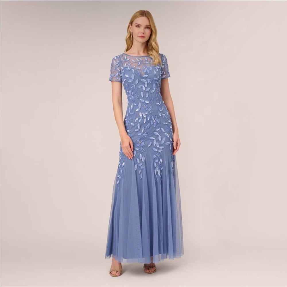 Embellished Illusion Neck Maxi Dress in Periwinkle